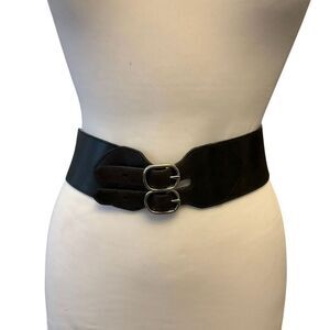 Double Buckle Leather Belt, Talbots. Black. 2” thick. Baddie, punk rockandroll